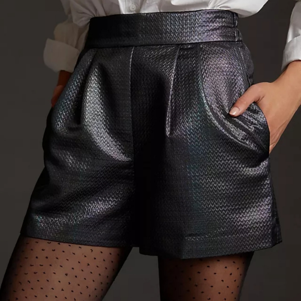 Anthropologie Plus Hutch Womenswear Metallic Texture Elastic Sides Shorts 2X